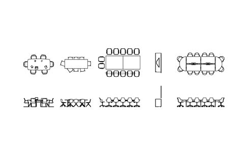 4 Conference Tables Plan Elevation Free CAD Drawings