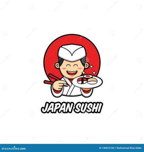 Japan Sushi Logo With Japanese Chef Mascot Character Wear Traditional