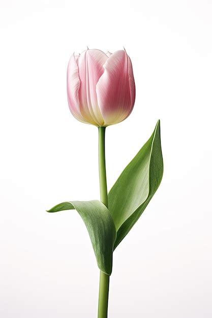 Premium AI Image A Pink Tulip With A Green Leaf On It