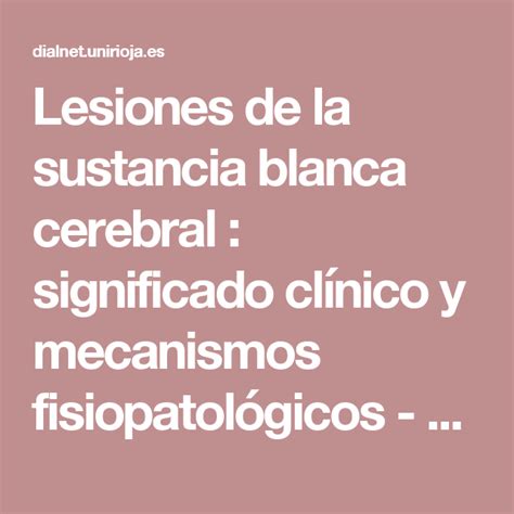 Lesiones De La Sustancia Blanca Cerebral Significado Cl Nico Y