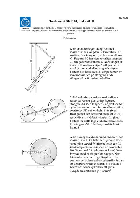 Vningsmaterial Tentamen I Sg Mekanik Ii Varje Uppgift Ger