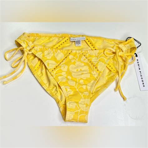 Robin Piccone Swim Robin Piccone Sadie Floral Bikini Bottom Side Tie Marigold Yellow New