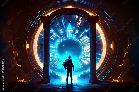 Time Portal Travel Through Time Conceptual Ai Illustration Stock