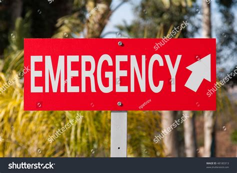 Emergency Hospital Sign. Red Background, White Text, Arrow To The Right ...