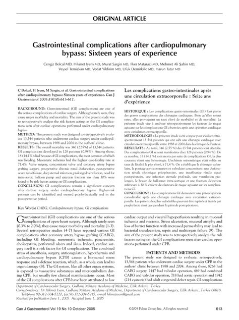 Pdf Gastrointestinal Complications After Cardiopulmonary Bypass Sixteen Years Of Experience