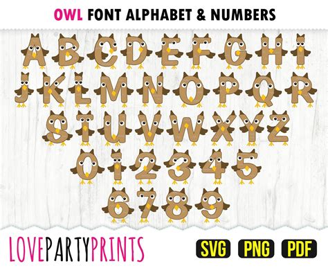 Alphabet And Numbers Fonts Alphabet Owl Vector Layers Design Svg