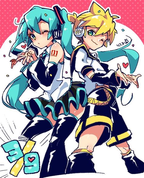 Hatsune Miku And Kagamine Len Vocaloid Drawn By Rifuru Danbooru