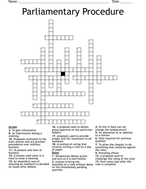 Parliamentary Procedure Crossword Wordmint