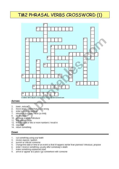 Phrasal Verbs Crossword 1 ESL Worksheet By Crisholm