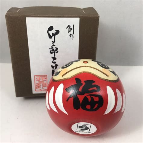 Usaburo Japanese Kokeshi Wooden Doll H Red Daruma Fuku Happiness Made