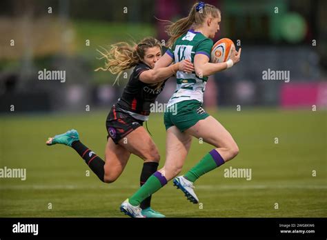 Vicky Laflin Of Trailfinders Women Is Tackled By Sydney Gregson Of