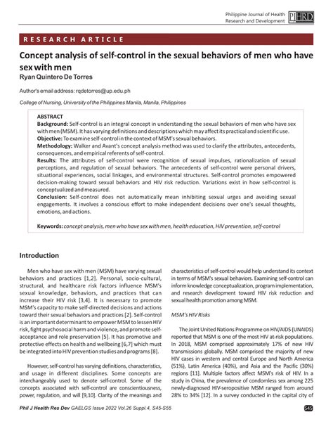 Pdf Concept Analysis Of Self Control In The Sexual Behaviors Of Men Who Have Sex With Men