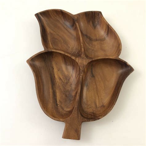 Leilani Monkey Pod Wood Divided Leaf Tray 4 Compartments Etsy