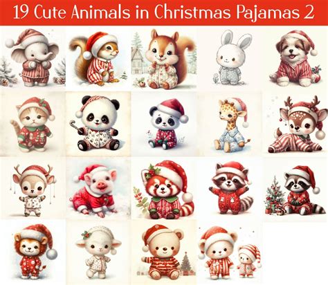 19 Cute Animals in Pajamas Digital Illustrations Bundle Part 2 for All Your Digital Creations ...