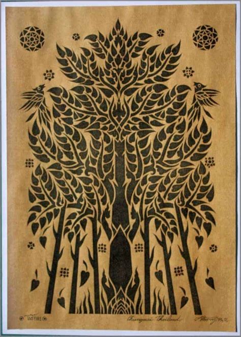 Thai Traditional Art Of Bodhi Tree By Printing On Sepia Paper Lafactory