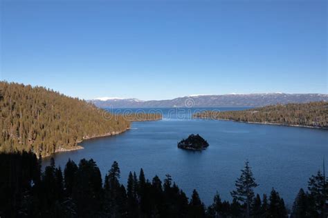 View of Emerald Bay with Fannette Island in Winter Season Stock Photo ...