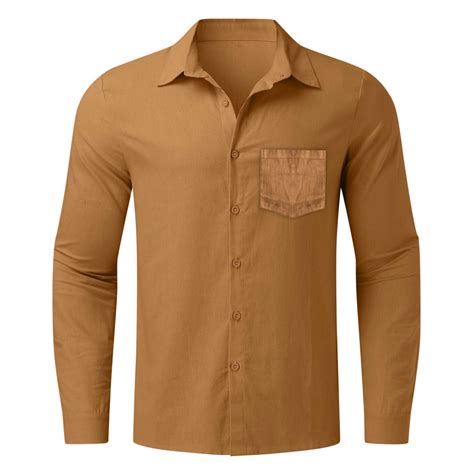 Button Up Shirt Men Cotton Linen Solid Plus Size Loose Comfort Turn Down Long Sleeve Work Shirts