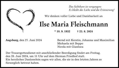 Traueranzeigen von Ilse Maria Fleischmann Allgäuer Zeitung