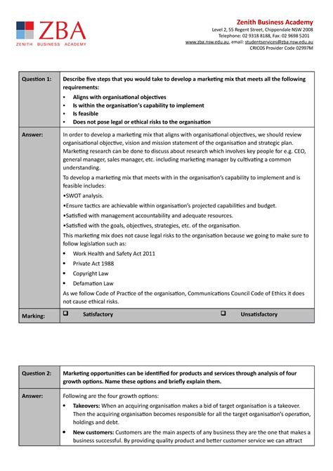 Assessment Tool Bsbmkg Develop A Marketing Plan V Level