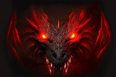 Premium Photo | Red glowing eyes with head red dragons on dark background