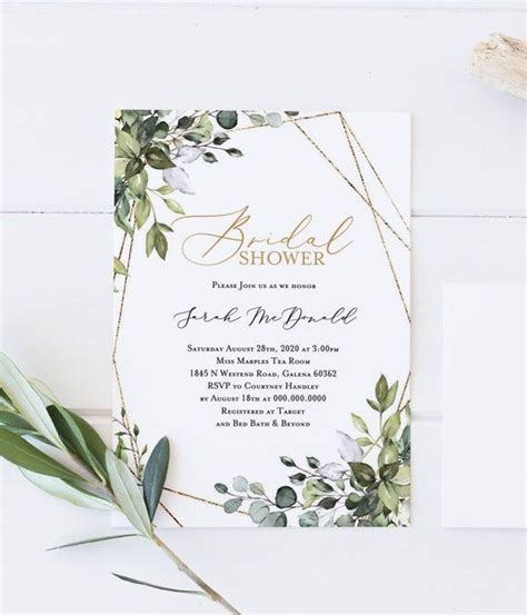 Paper And Party Supplies Greenery Bridal Shower Invitation Template