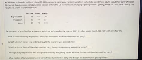 Solved A CBS News Poll Conducted June 10 And 11 2006 Among Chegg