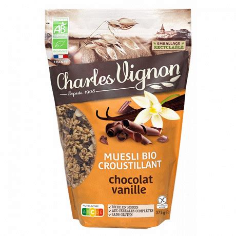 Charles Vignon Muesli Bio Croustillant Chocolat Vanille Sans Gluten G