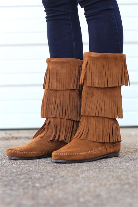 Minnetonka 3 Layer Fringe Boot Dusty Brown Suede Fringe Boots