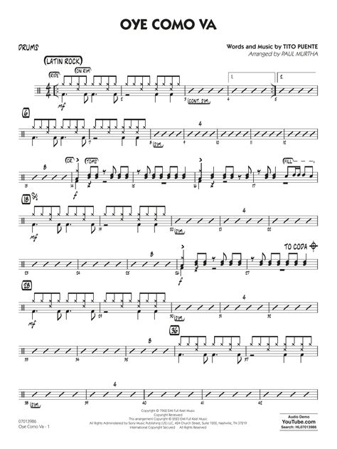 Oye Como Va Arr Paul Murtha Drums By Tito Puente Sheet Music For