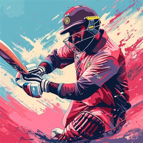 A Poster Of A Cricket Player With A Helmet And Gloves Premium Ai