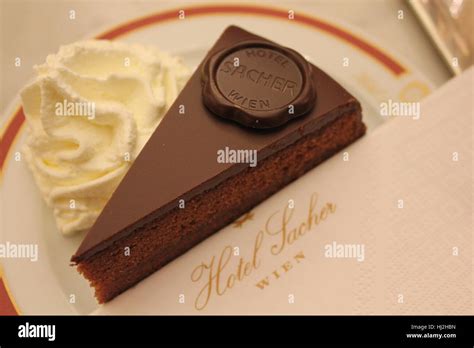 Vienna Austria January 2 2016 The Original Sacher Torte Served With