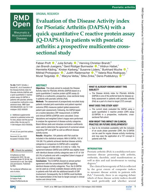 PDF Evaluation Of The Disease Activity Index For PSoriatic Arthritis