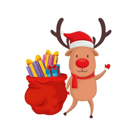 Reindeer And Bag With Gifts Of Merry Christmas Vector Art At