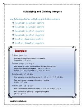 CLEP College Algebra Prep Multiplying And Dividing Integers TPT