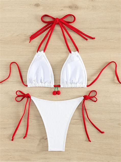 Strawberry Designer Bikini Women Sexy White Contrast Push Up Micro Swimsuit Brazilian