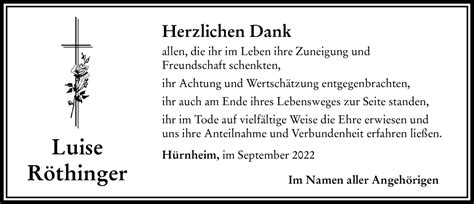 Traueranzeigen Von Luise R Thinger Augsburger Allgemeine Zeitung