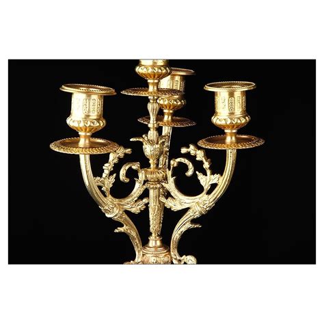 Hermosa Pareja de Candelabros en Bronce Dorado y Mármol Francia Siglo XIX