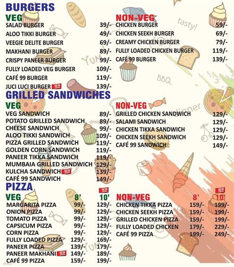 Menu Of Cafe 99 Near Hdfc Bank Sector 63 Noida Dineout