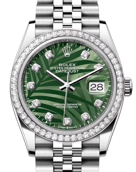 Rolex Datejust 36mm Palm Leaf Dial Diamond Bezel