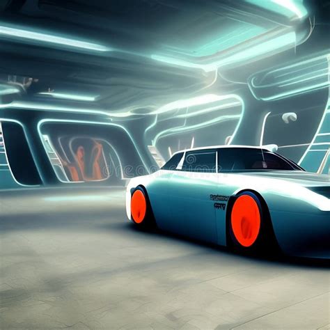 Futuristic Sports Car On A Highway In The Lights Retro Cyberpunk Cool