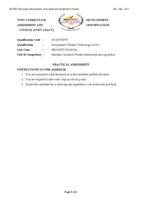 Maintain Operation Theatre Instruments and Apparatus - Observation