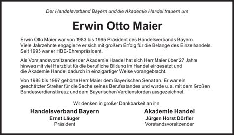 Traueranzeigen Von Erwin Otto Maier SZ Gedenken De