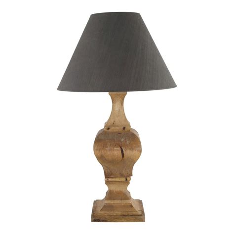 Lampe en manguier sculpté et abat jour en coton H 90 cm ARAGON