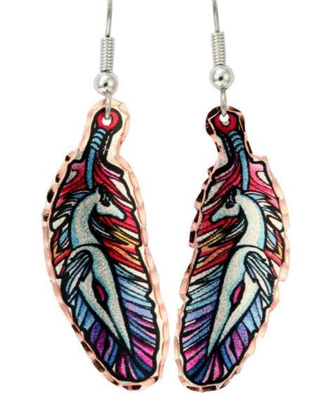 American Indian Chief Copper Feather Earrings Colorful Feather Earrings