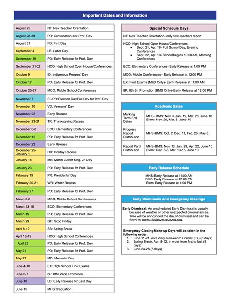 District Academic Calendar | Middletown Public Schools