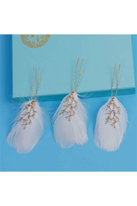 Feathers Decor Pearl Beaded Wedding Hair Comb