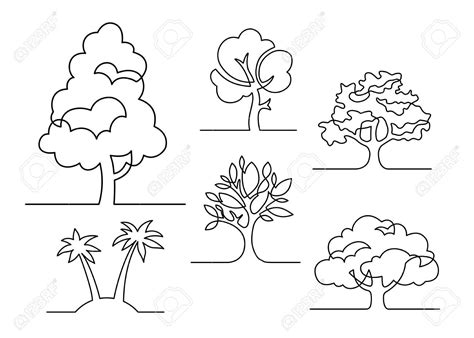 Set Of Trees Continuous Line Drawing Vector Illustration Stock