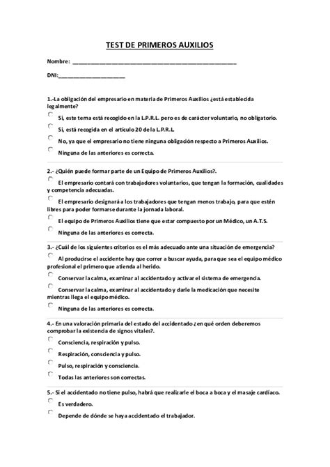 Doc Test De Primeros Auxilios