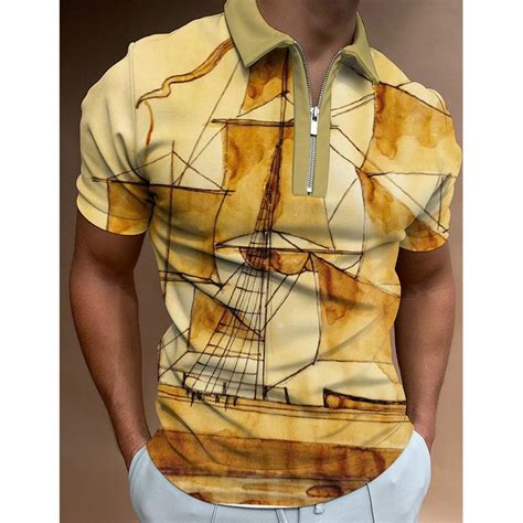 Buy Summer New 3d Printing Pattern Lapel Short Sleeve Pullover T Shirt