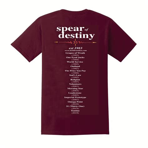 Spear Of Destiny Est1983 Range Maroon T Shirt Kirkbrandondotcom